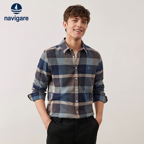 Navigare磨毛格纹长袖衬衫