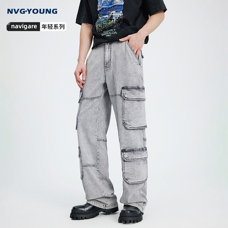 Navigare意大利小帆船水洗宽松牛仔裤男2026春夏多口袋宽
