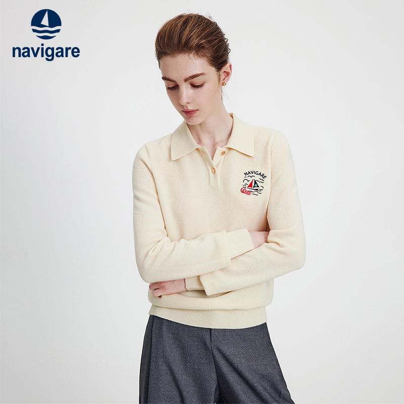 Navigare翻领通勤羊毛针织衫