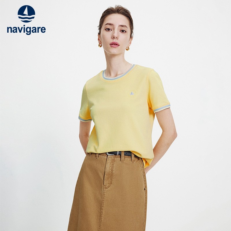 [防蚊]Navigare意大利小帆船黄色短袖T恤女2026夏季圆