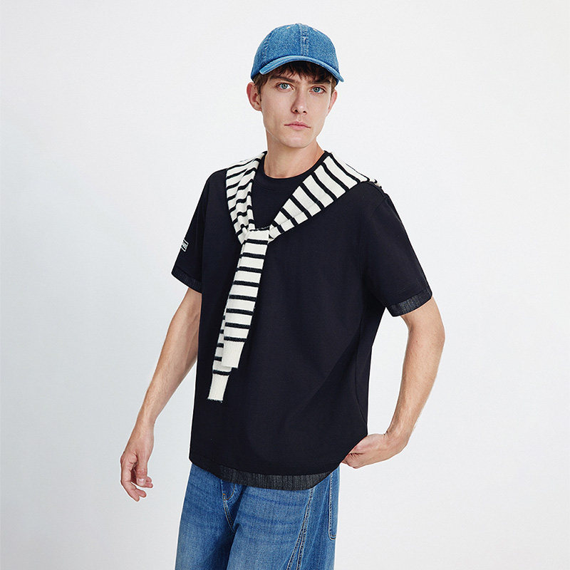 Navigare意大利小帆船黑色圆领短袖T恤男2026夏季纯棉凉