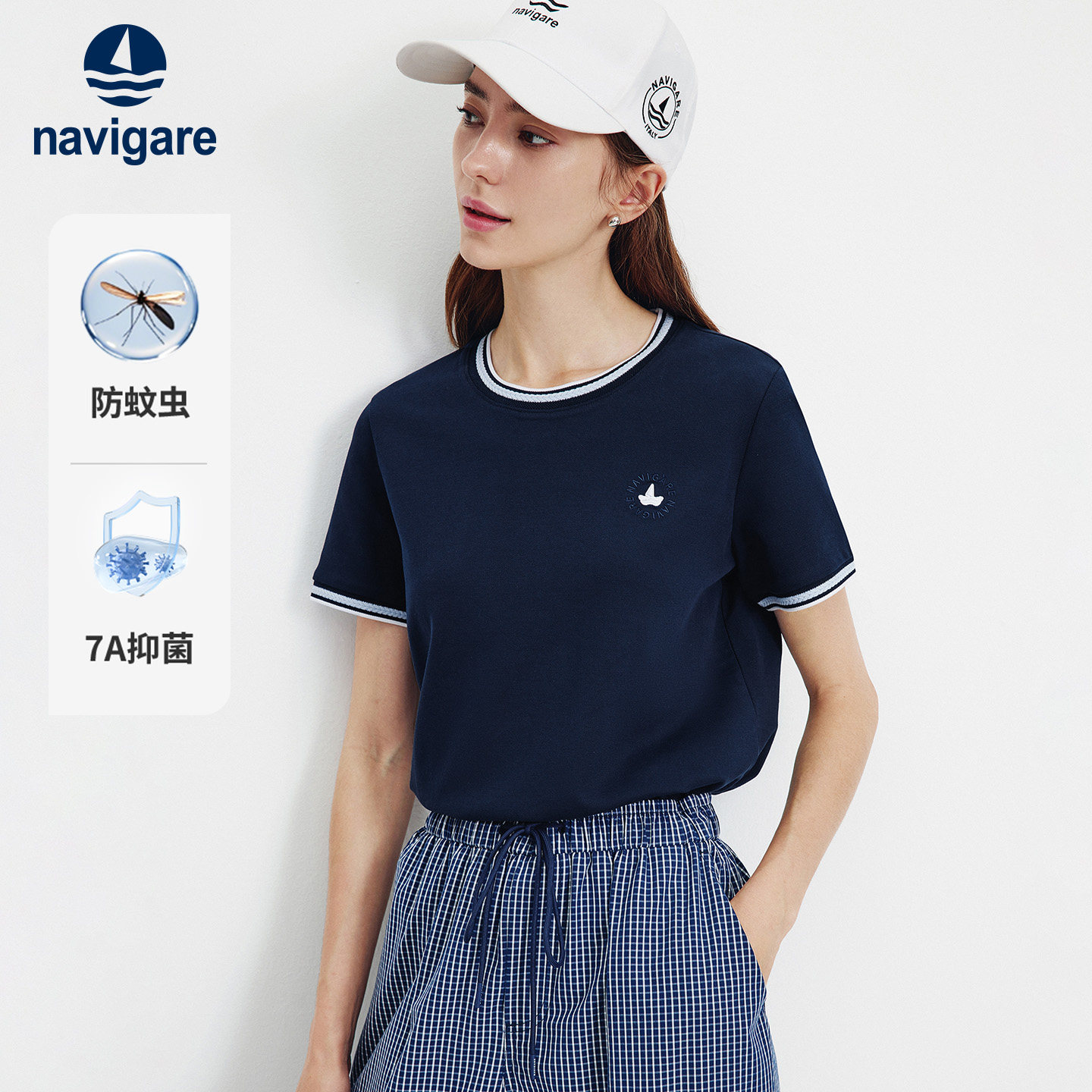 Navigare意大利小帆船圆领提花T恤女短袖2026夏季新款休闲套头衫