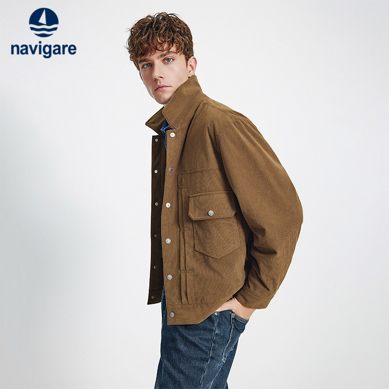 Navigare意大利小帆船灯芯绒棉服外套男秋冬新款翻领工装夹克