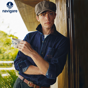 长袖 Navigare意大利小帆船巴恩风牛仔衬衫 新款 春季 衬衣外套 男士