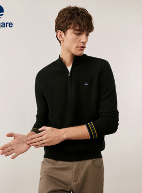 Navigare意大利小帆船黑色半拉链毛衣男士秋冬新款休闲套头针织衫