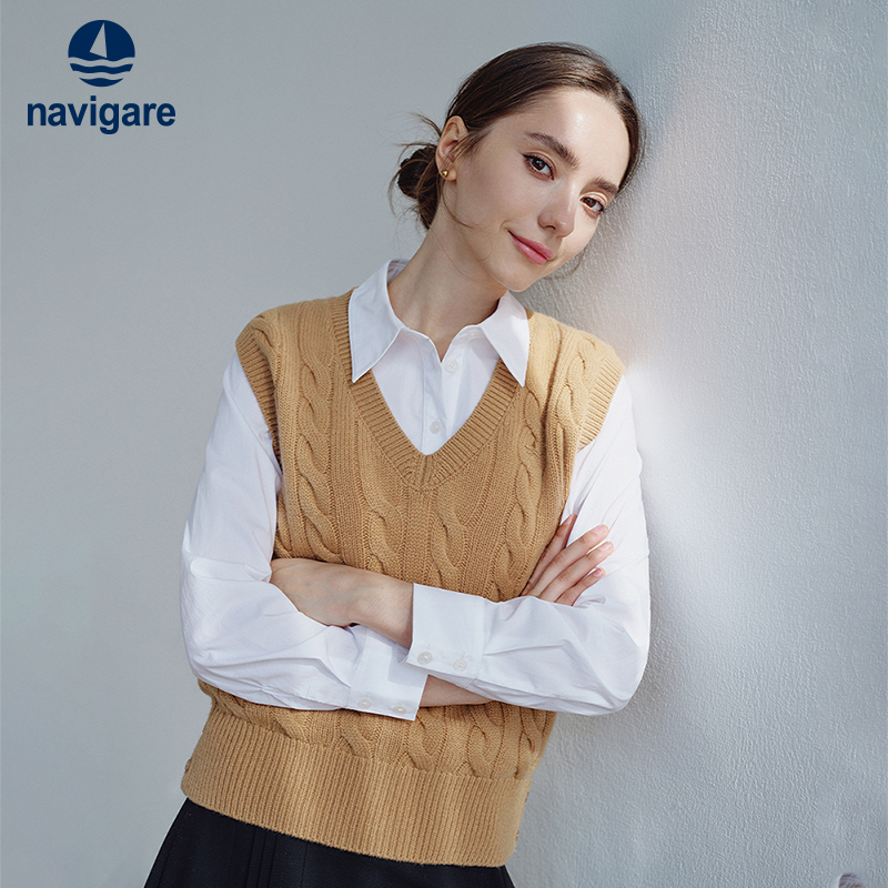 Navigare纯羊毛V领针织背心