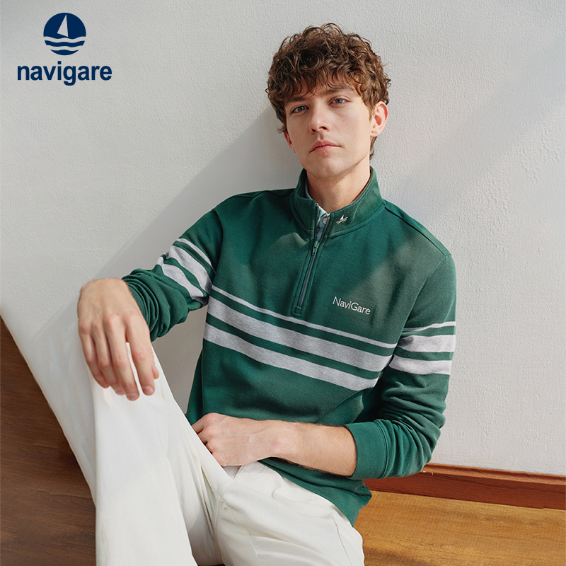 Navigare半开领条纹抗菌卫衣