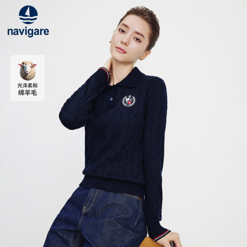 Navigare翻领通勤羊毛针织衫