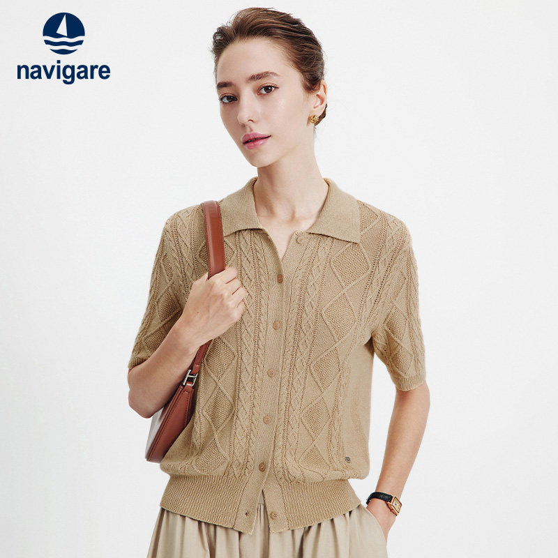 Navigare意大利小帆船老钱风短袖针织衫女2026春夏百搭翻
