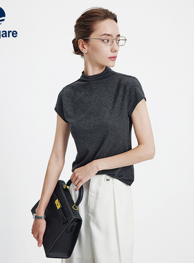 Navigare意大利小帆船高领短袖T恤女2026夏季新款高弹修身体恤衫