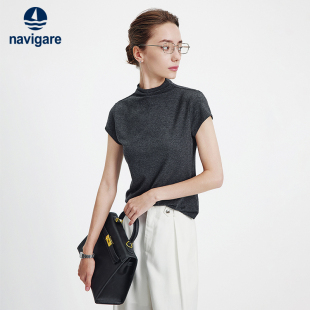 体恤衫 Navigare意大利小帆船高领短袖 高弹修身 新款 T恤女2026夏季