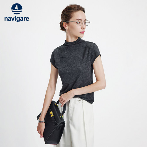 Navigare修身高领休闲短袖T恤