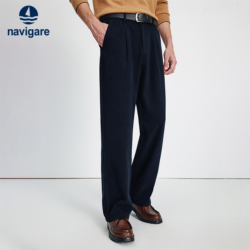 Navigare老钱风磨毛直筒休闲裤