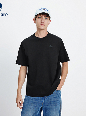 Navigare意大利小帆船黑色宽松短袖T恤男2026夏季抗菌圆领套头衫