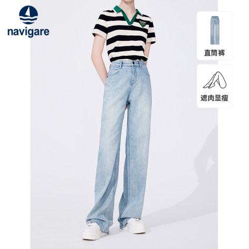 意大利小帆船宽松直筒牛仔裤女