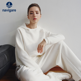 加厚白色套头衫 Navigare意大利小帆船宽松连帽卫衣女士秋季 新款