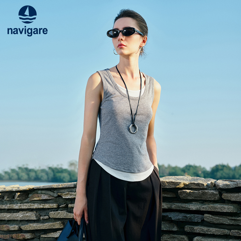 小帆船夏季新款假两件针织背心