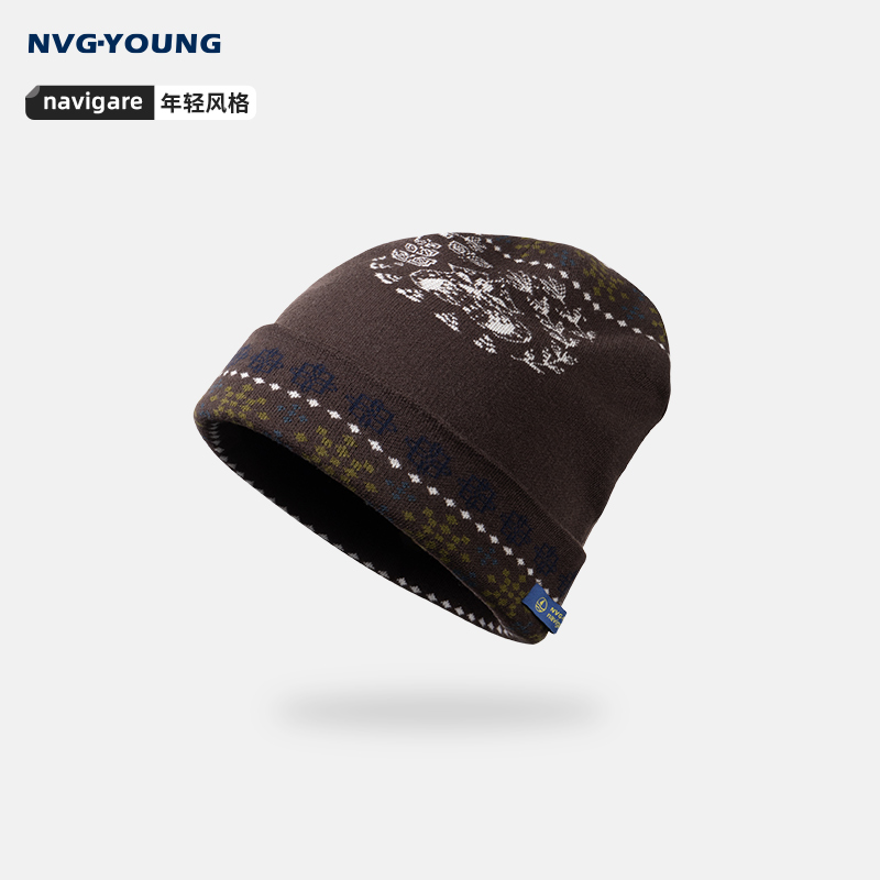 小帆船时尚提花针织帽男
