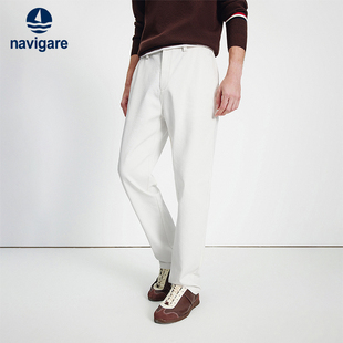 莱赛尔磨毛直筒裤 新款 男2026春季 Navigare意大利小帆船白色牛仔裤