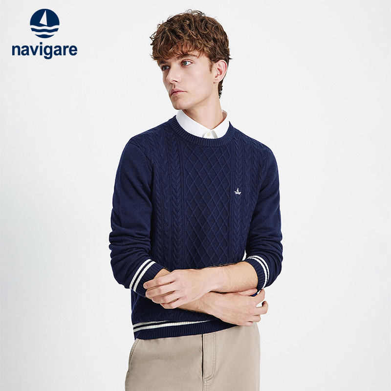 Navigare纯羊毛针织毛衣男