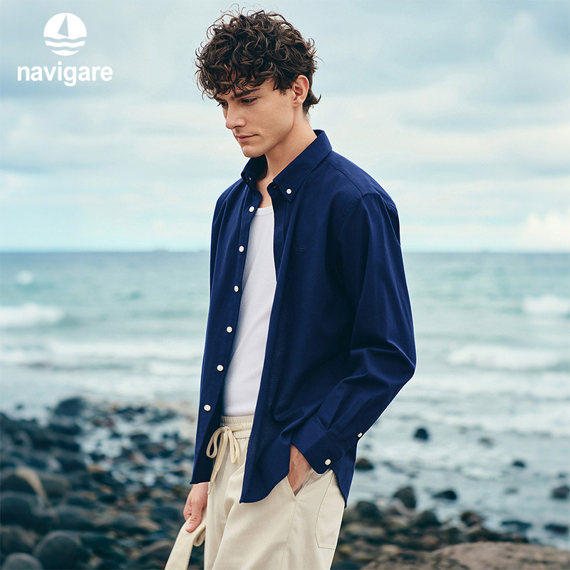 Navigare意大利小帆船纯色长袖衬衫男2026春季新款抗菌休