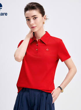 [桑蚕丝]Navigare意大利小帆船红色短袖Polo衫女夏季新款翻领T恤