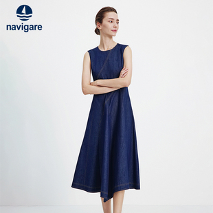 Navigare意大利小帆船无袖 收腰复古牛仔裙子 连衣裙女2026春夏新款