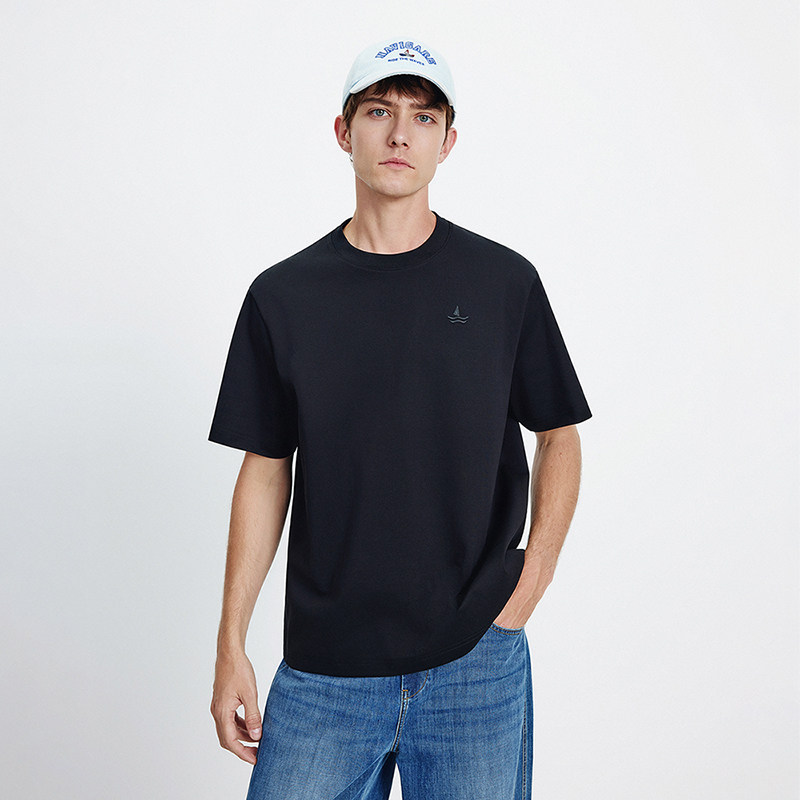 Navigare意大利小帆船黑色宽松短袖T恤男2026夏季抗菌圆