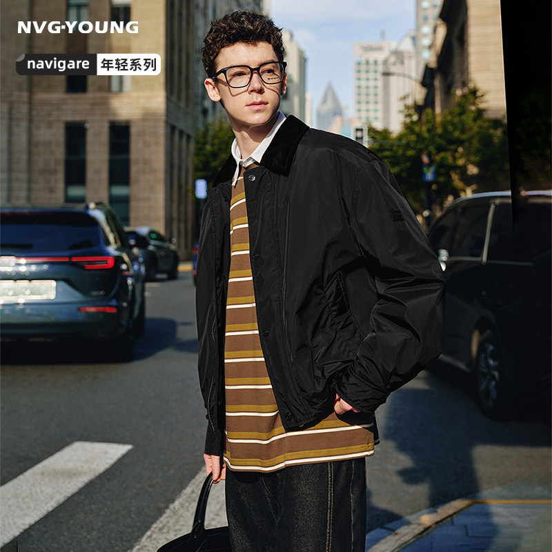 Navigare意大利小帆船翻领夹克男士秋冬新款时尚落肩袖夹棉外套