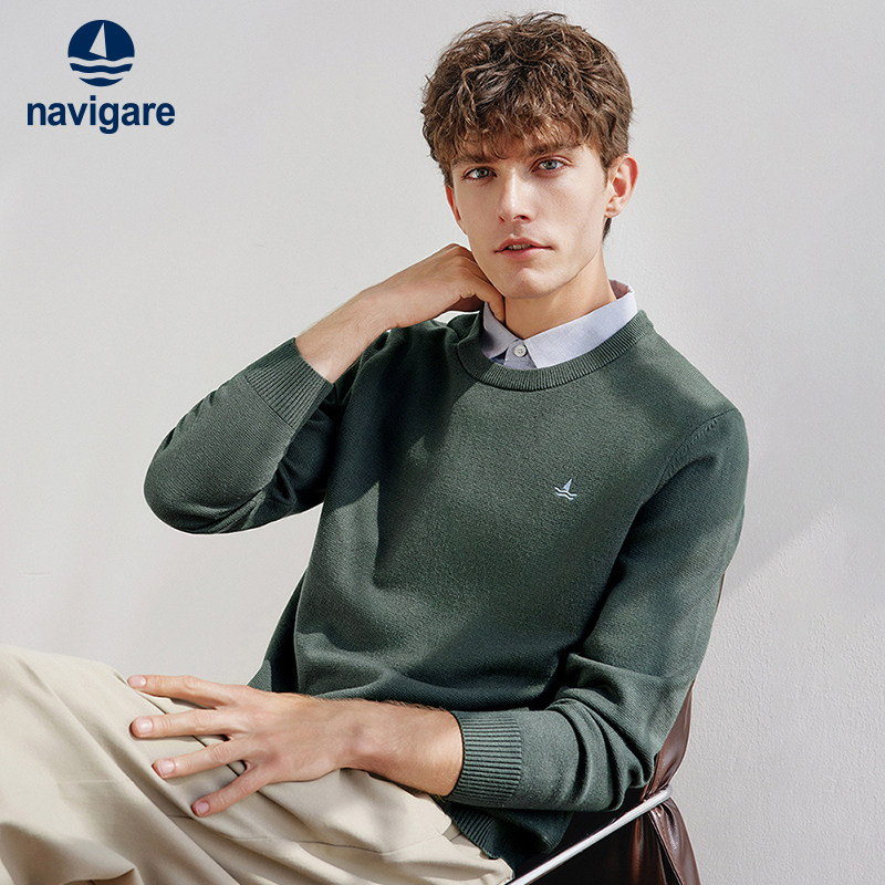 Navigare意大利小帆船老钱风假两件针织衫男春秋新品通勤休闲