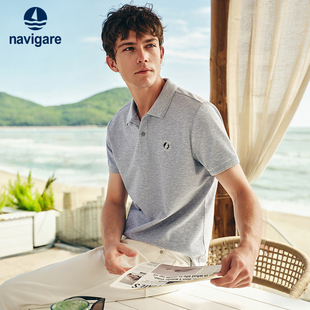 翻领套头T恤 2026夏季 Navigare意大利小帆船灰色凉感POLO衫 男短袖