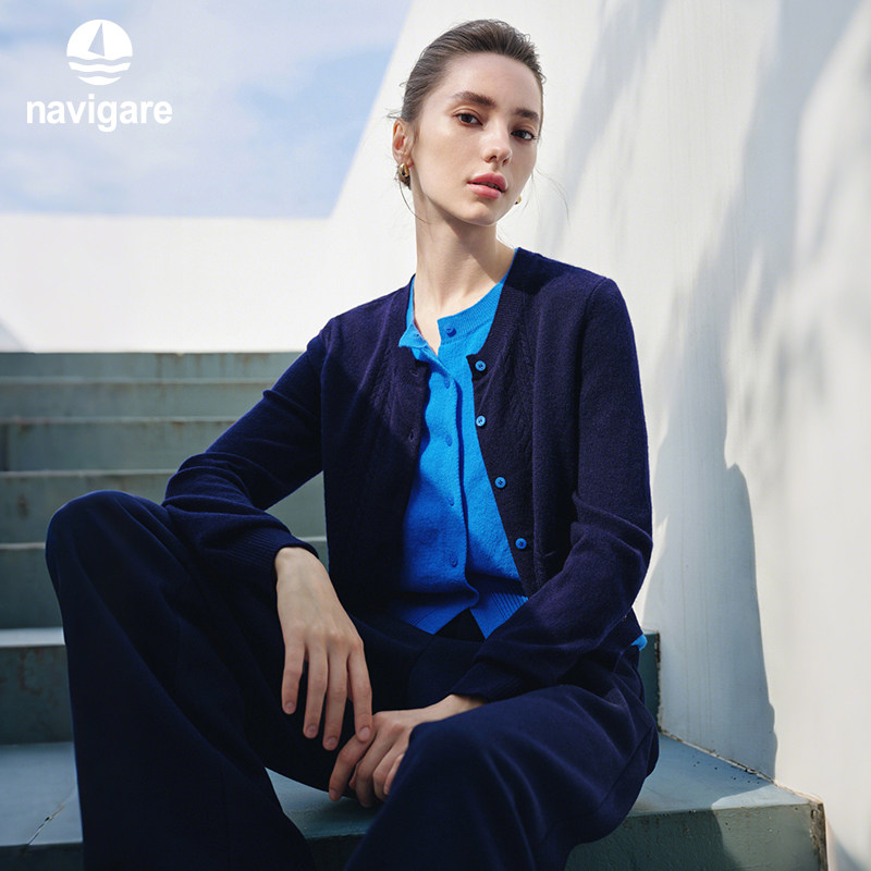 [纯羊毛]Navigare意大利小帆船假两件针织衫女士秋冬新款通