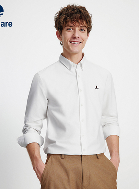 Navigare意大利小帆船白色纯棉长袖衬衫男春秋季新款磨毛通勤衬衣