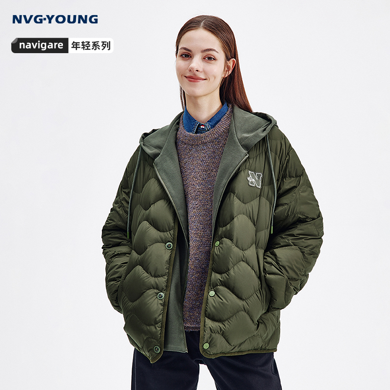 Navigare宽松连帽羽绒服外套