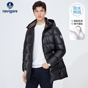 Navigare意大利小帆船中长款黑金羽绒服男加厚冬季休闲保暖外套