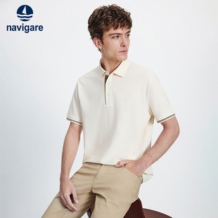 翻领套头T恤衫 男2026夏季 POLO衫 Navigare意大利小帆船卡其色短袖