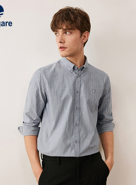 [纯棉]Navigare意大利小帆船春季新款灰色条纹衬衫男长袖休闲衬衣