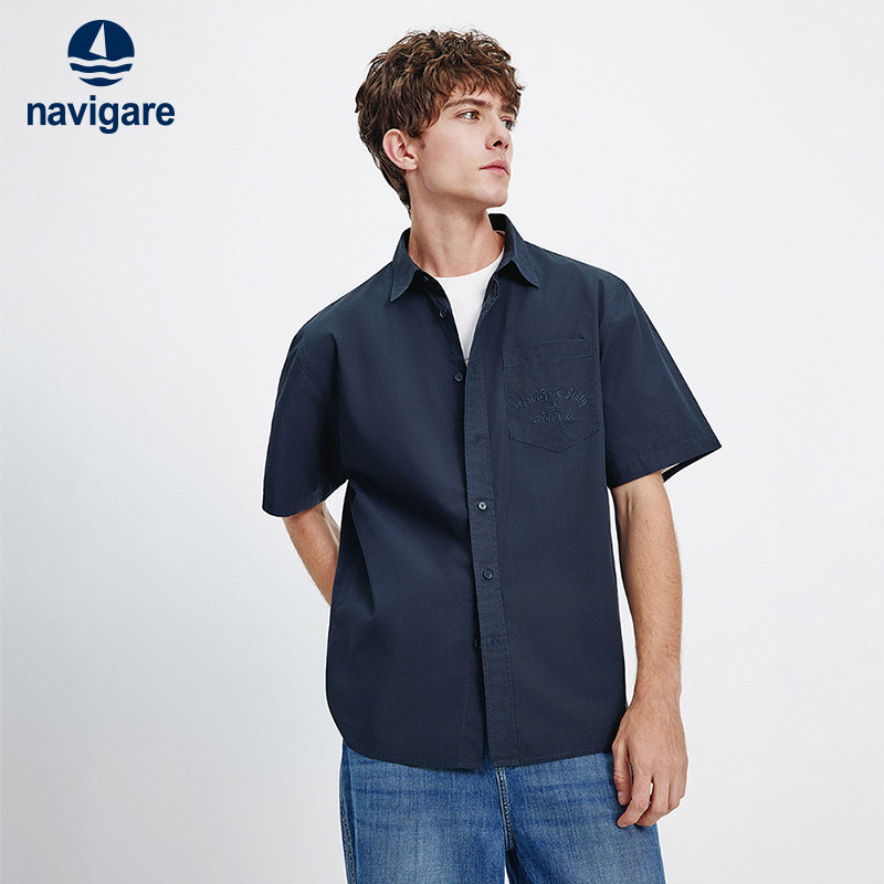 Navigare意大利小帆船宽松短袖衬衫男2026夏季新款休闲翻