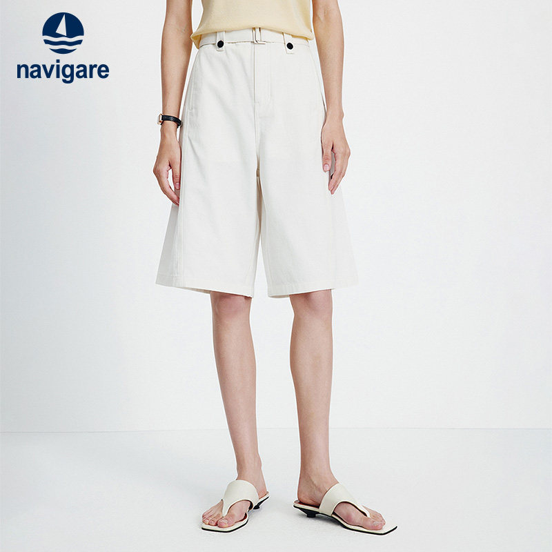 Navigare意大利小帆船白色五分裤纯棉休闲裤女2026春季显