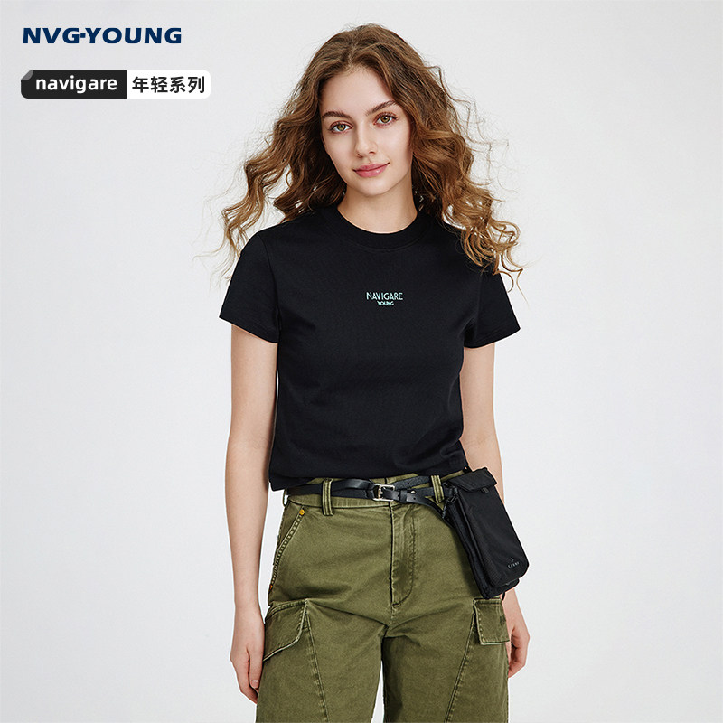 [凉感]Navigare意大利小帆船黑色短袖T恤女2026夏季圆