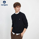 Navigare意大利小帆船老钱风加绒针织衫男秋冬新款圆领套头毛衣