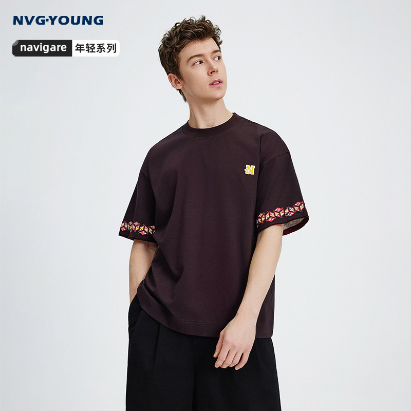 Navigare意大利小帆船圆领凉感重磅T恤男2026夏季宽松短袖体恤衫