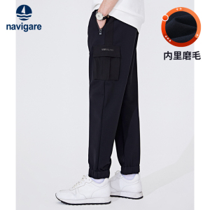 Navigare意大利小帆船运动抽绳卫裤男秋季新款休闲束脚裤磨毛裤子