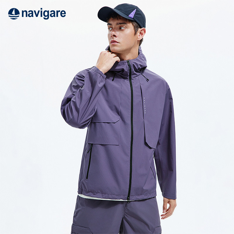 Navigare意大利小帆船紫色宽松夹克男士2026夏季新款防水冲锋外套