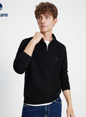 Navigare意大利小帆船黑色半开领针织衫男25秋冬新品通勤羊绒毛衣