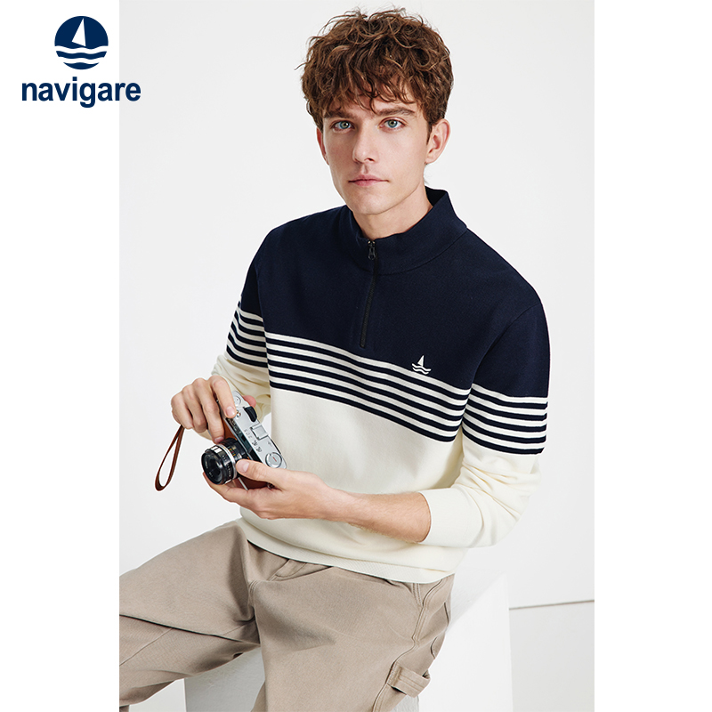 Navigare纯棉抑菌半开领卫衣