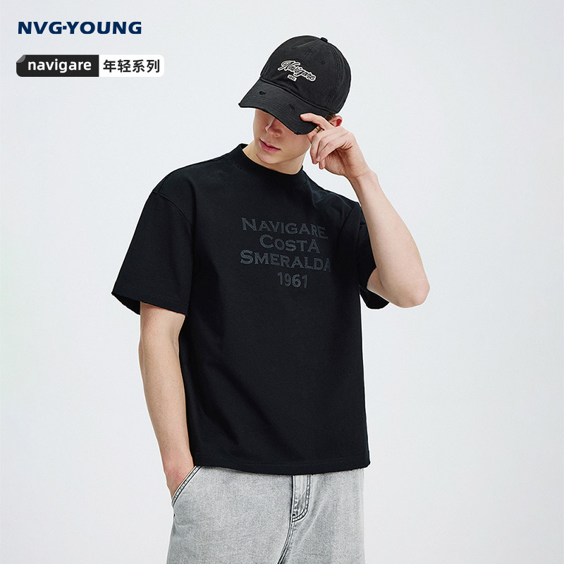 [重磅T]Navigare意大利小帆船黑色圆领T恤男2026夏季