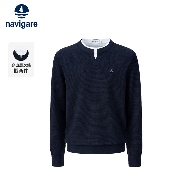 Navigare意大利小帆船假两件针织衫男士2025秋冬新品通勤毛衣