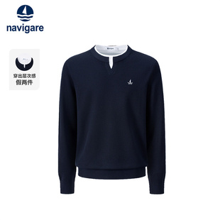 Navigare意大利小帆船假两件针织衫男士秋冬新品通勤毛衣