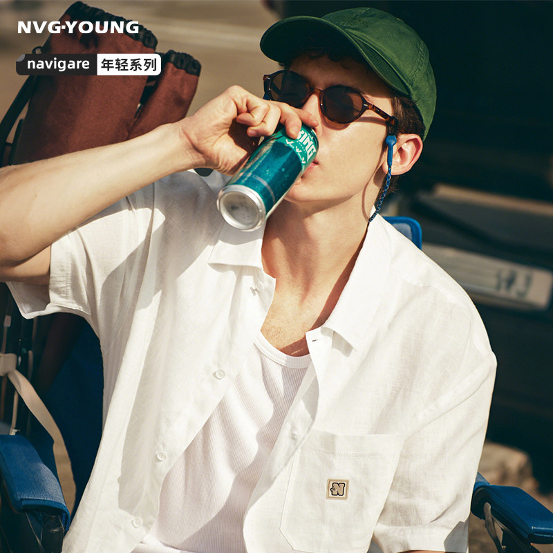 Navigare意大利小帆船白色短袖衬衫外套男2026夏季老钱风